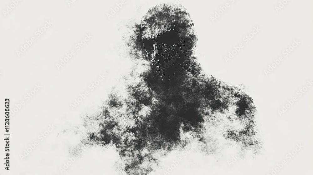 Dark Figure Emerging From Smoke A Monochrome Horror Image Dark Figure Emerging From Smoke A Monochrome Horror Image