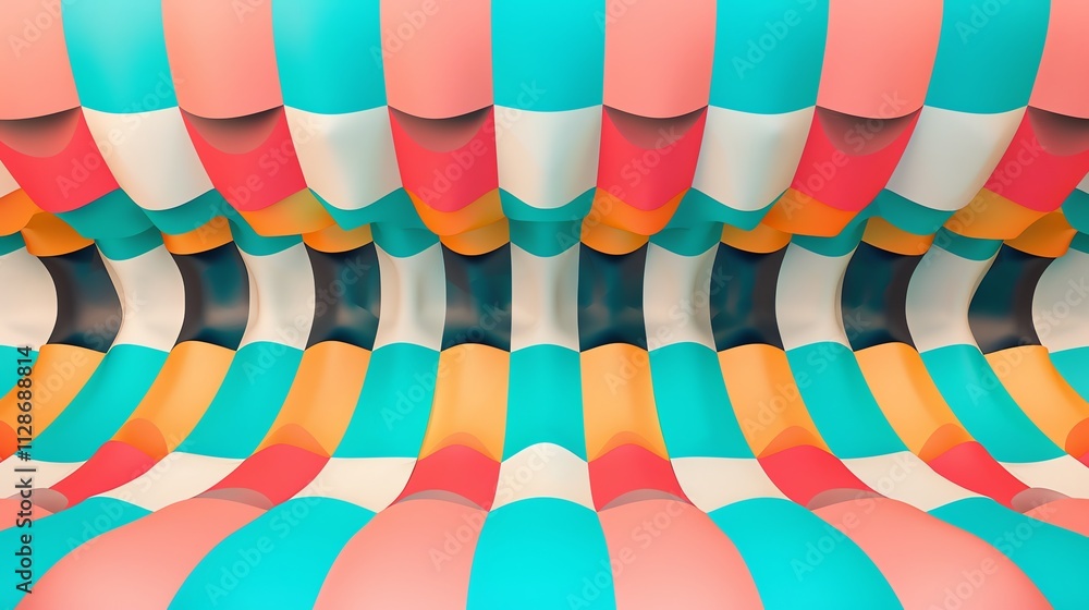 Fototapeta premium An abstract, colorful checkered pattern of squares that form a wavy, 3D effect.