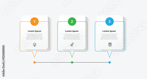 3 step table business information, workflow, presentation.
Vector template infographic with paper style and line connected 