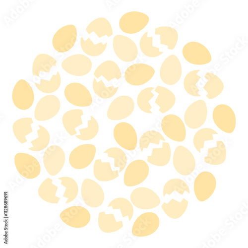 Easter Eggs and cracked eggshell Circle Background texture in trendy monochrome yellow Festive fond