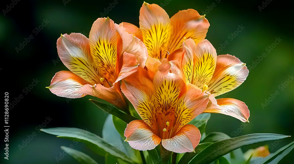 Obraz premium vibrant close up of alstroemeria flowers showcasing their orange and yellow hues, radiating beauty and elegance