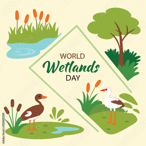 Simple flat victor World Wetlands Day design