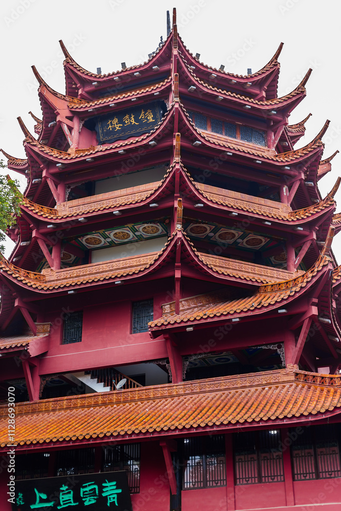 Landmark bell and Drum Tower in Deyang City, Sichuan Province, China Landmark bell and Drum Tower in Deyang City, Sichuan Province, China