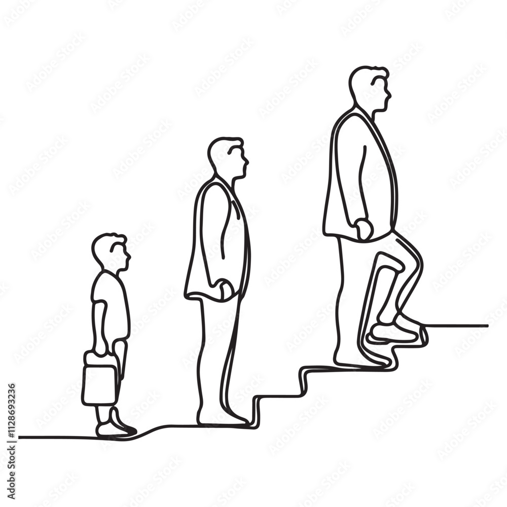 A continuous line art illustration depicting the progression of a person’s life through the stages of growth A continuous line art illustration depicting the progression of a person’s life through the stages of growth
