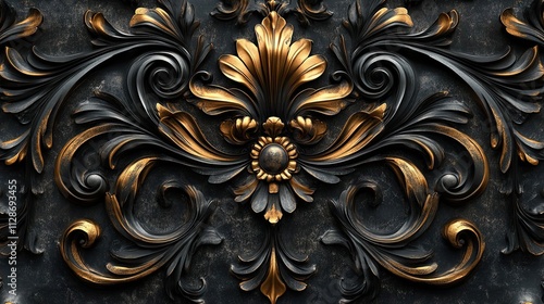 Ornate Gold and Black Floral Design Wall Decor