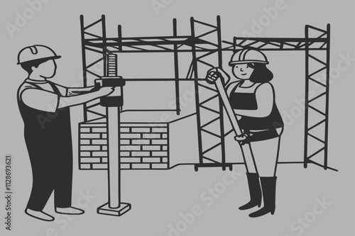  man and woman working on a house pencil work with illustration
