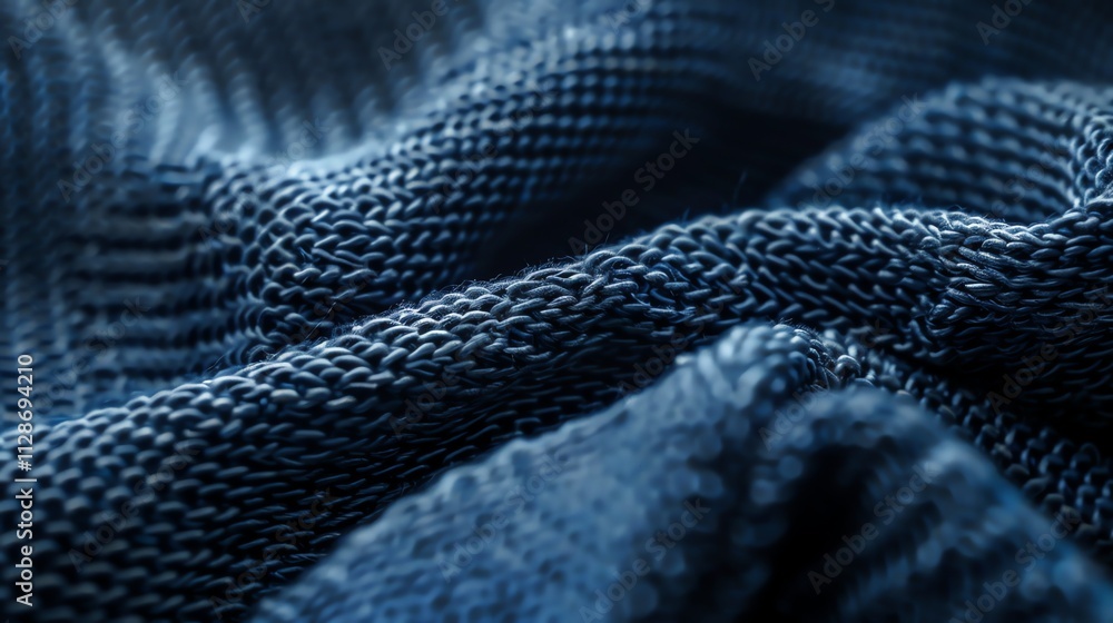 Close up of a blue knitted fabric. Close up of a blue knitted fabric.