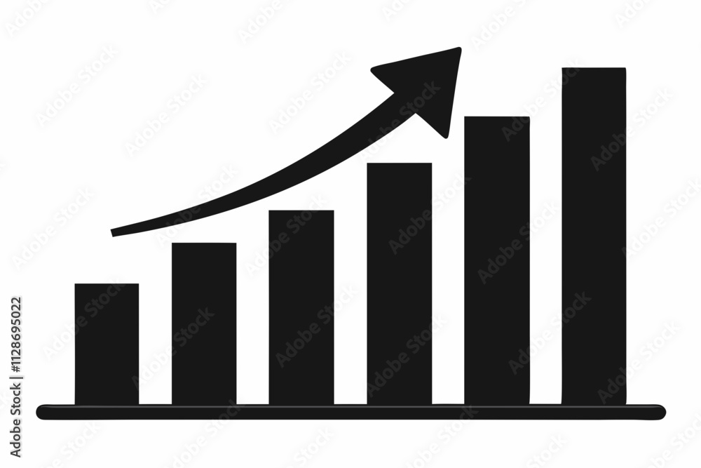 Black and White Bar Chart with Upward Arrow Illustration Black and White Bar Chart with Upward Arrow Illustration