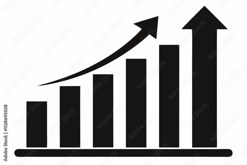 Black and White Bar Chart with Upward Arrow Illustration Black and White Bar Chart with Upward Arrow Illustration