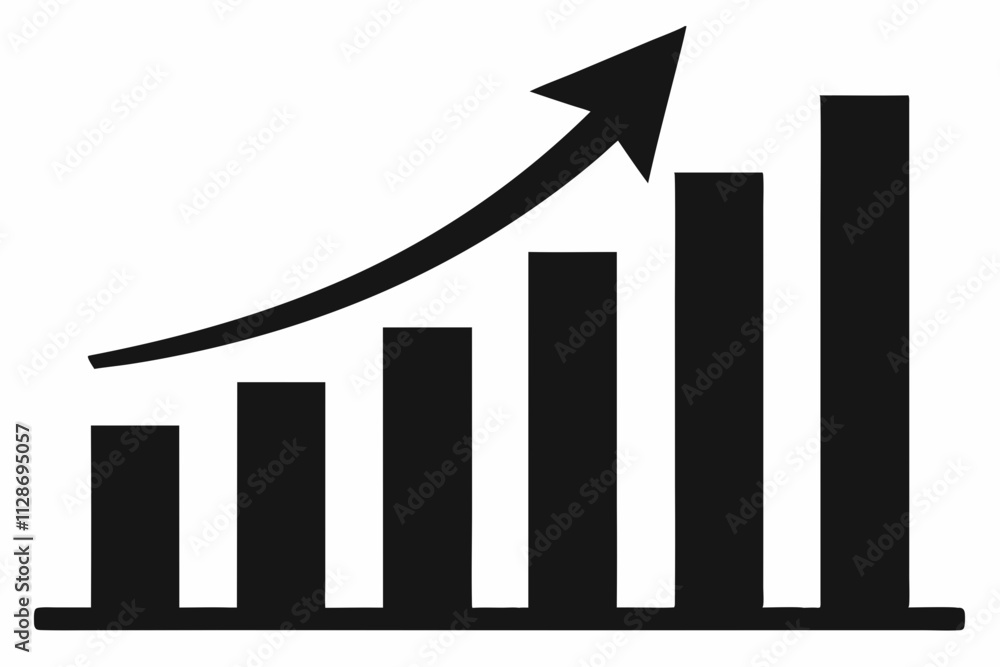 Black and White Bar Chart with Upward Arrow Illustration Black and White Bar Chart with Upward Arrow Illustration