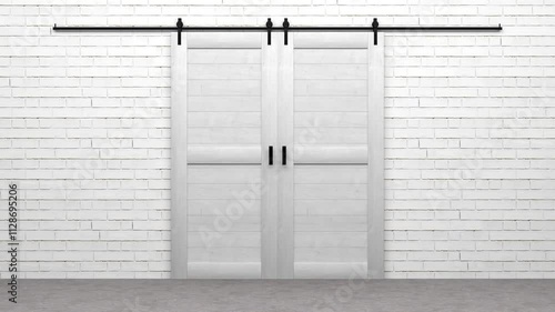 open sliding door with bluescreen in the background - 3D Rendering 4k