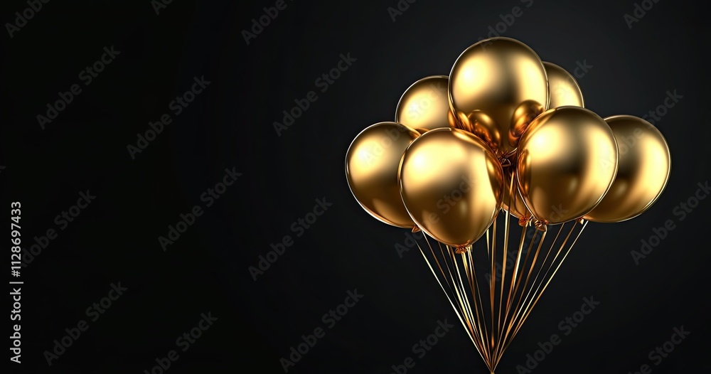 Golden Balloons on Black Wall for Event Banner Design Golden Balloons on Black Wall for Event Banner Design