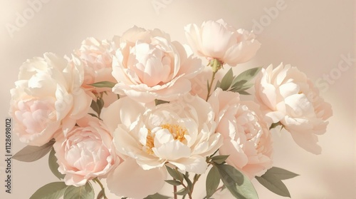 Fototapeta Naklejka Na Ścianę i Meble -  Artwork featuring elegant peonies in various shades, various shades, watercolor, elegant