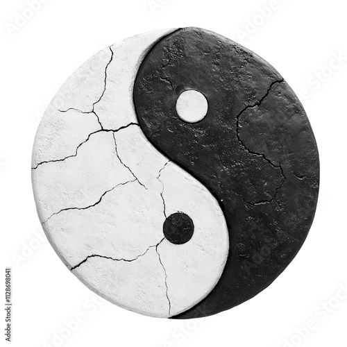 Wallpaper Mural Yin Yang symbol Balance Harmony duality Taoism oriental philosophy religion spirituality black and white opposites concept cracked texture isolated on white background Torontodigital.ca