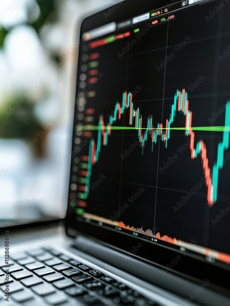 Financial Chart Display on Modern Laptop Screen in Office Setting Financial Chart Display on Modern Laptop Screen in Office Setting