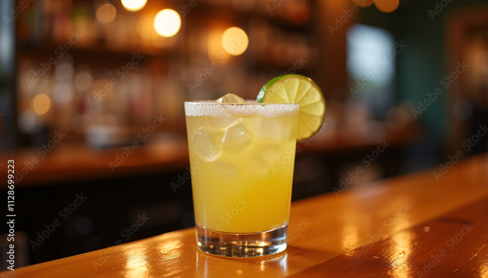 Elegant Citrus Margarita Cocktail Served with Fresh Lime in Ambient Bar Setting Elegant Citrus Margarita Cocktail Served with Fresh Lime in Ambient Bar Setting
