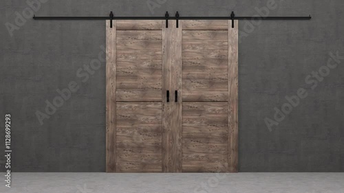 open sliding door with bluescreen in the background - 3D Rendering 4k