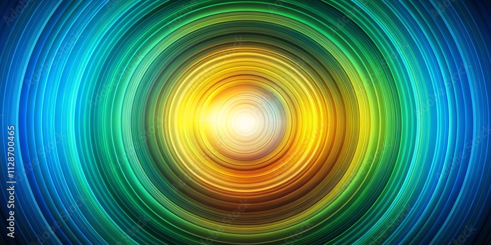A Radiant Burst of Color, Concentric Circles of Light, Glowing and Shimmering in a Spectrum of Blues, Greens, and Golds, Evoking a Sense of Movement and Energy A Radiant Burst of Color, Concentric Circles of Light, Glowing and Shimmering in a Spectrum of Blues, Greens, and Golds, Evoking a Sense of Movement and Energy