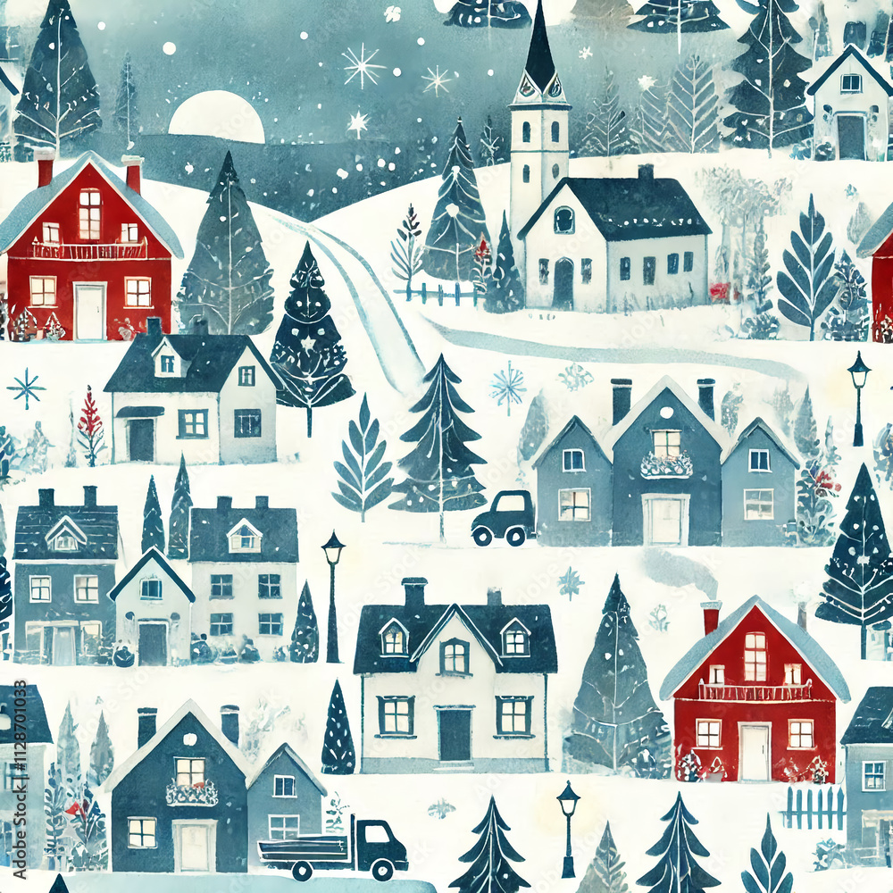 Fototapeta premium winter landscape with houses