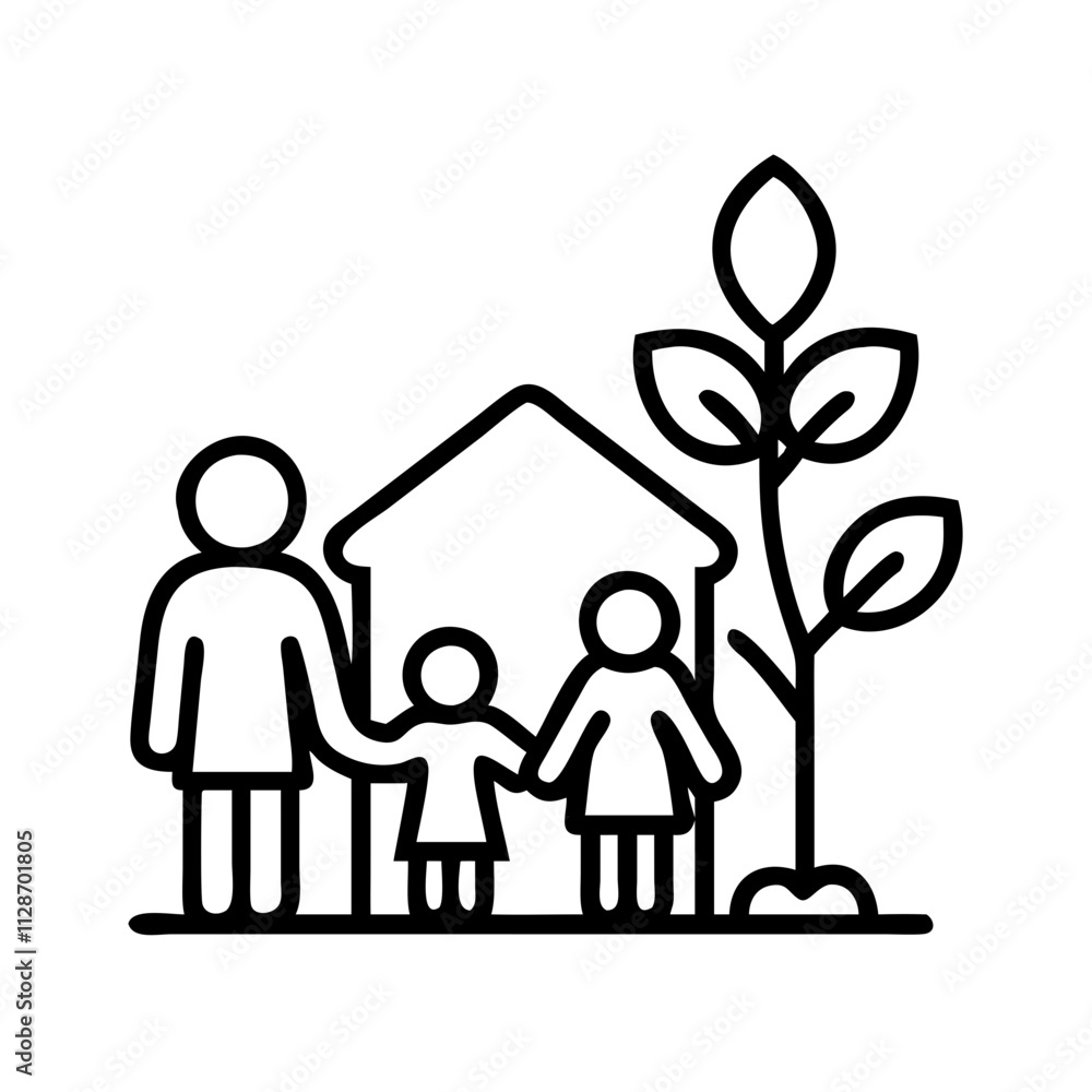 family garden icon, family day line art, family icon - simple black line art icon of family garden, symbolizing family day celebrations. family vector art. family garden icon, family day line art, family icon - simple black line art icon of family garden, symbolizing family day celebrations. family vector art.