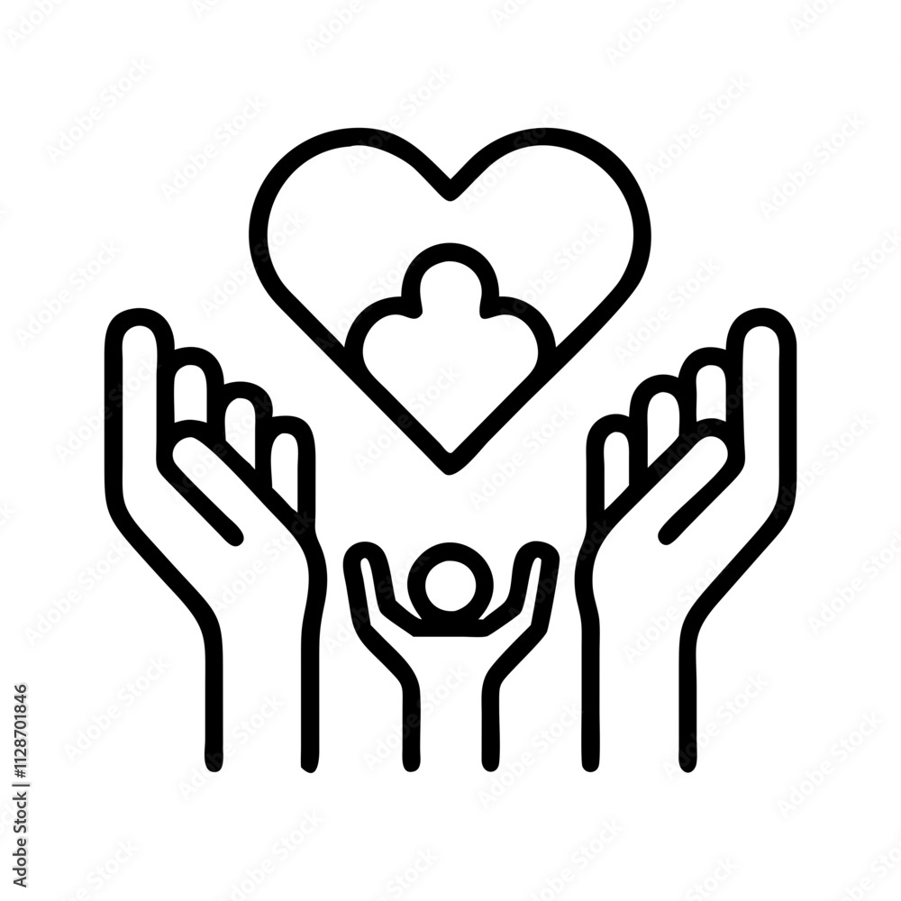 family hands holding heart icon, family day line art, family icon - simple black line art icon of family hands holding heart, symbolizing family day celebrations. family vector art. family hands holding heart icon, family day line art, family icon - simple black line art icon of family hands holding heart, symbolizing family day celebrations. family vector art.
