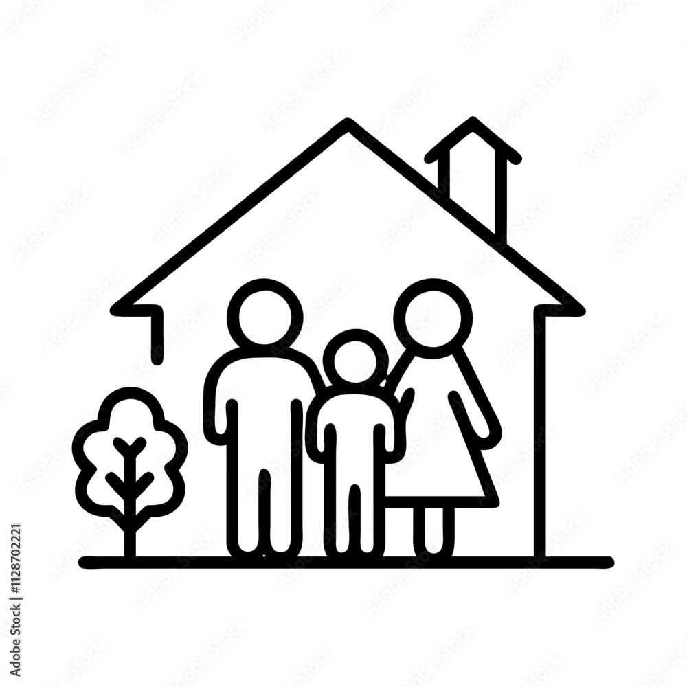 family home with garden icon, family day line art, family icon - simple black line art icon of family home with garden, symbolizing family day celebrations. family vector art. family home with garden icon, family day line art, family icon - simple black line art icon of family home with garden, symbolizing family day celebrations. family vector art.
