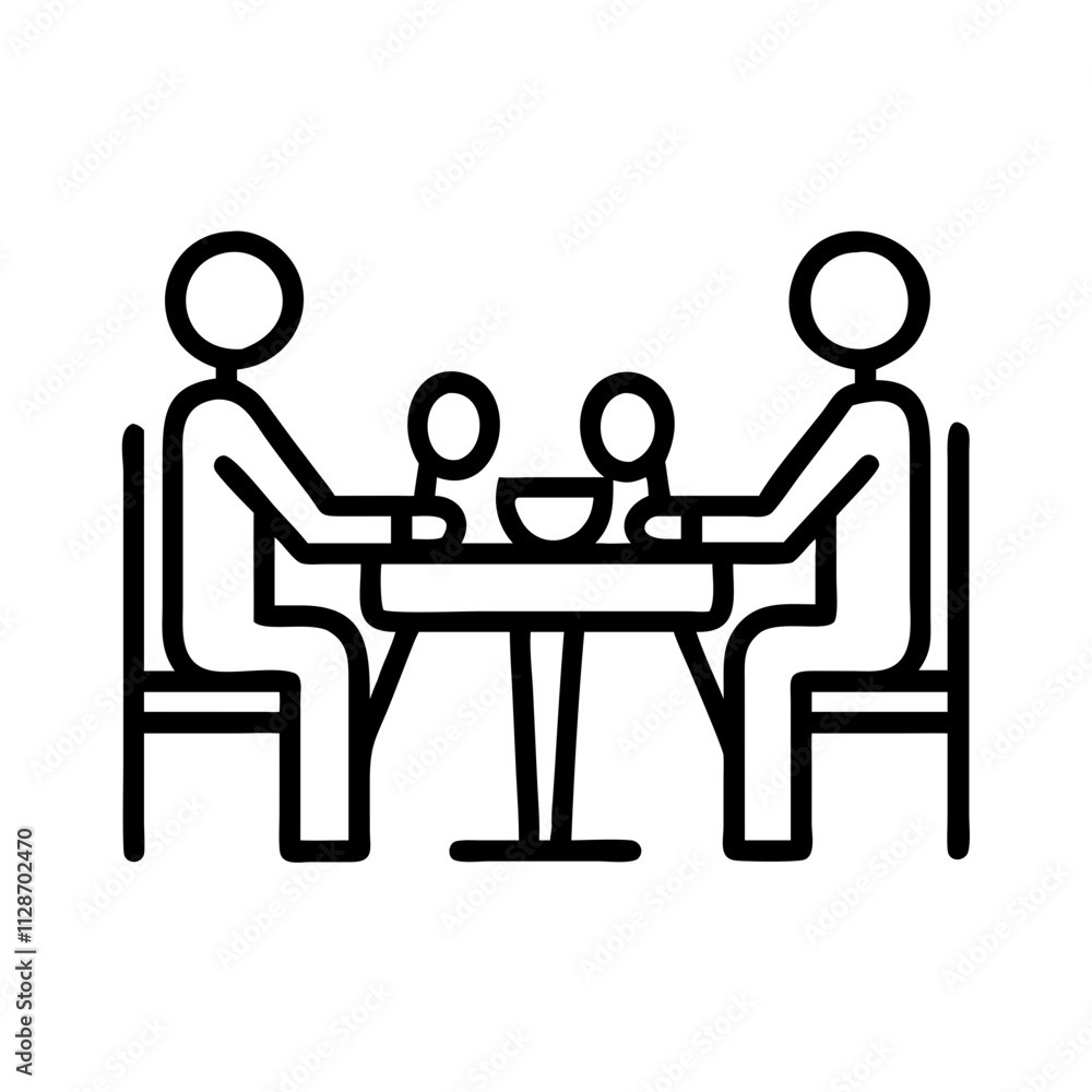 family meal at table icon, family day line art, family icon - simple black line art icon of family meal at table, symbolizing family day celebrations. family vector art. family meal at table icon, family day line art, family icon - simple black line art icon of family meal at table, symbolizing family day celebrations. family vector art.