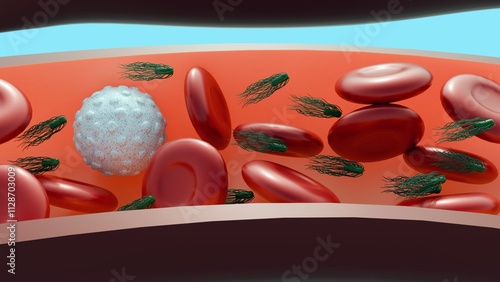 Proteus mirabilis can cause bloodstream infections by releasing endotoxin into the bloodstream; bacteremia 3d rendering.  photo