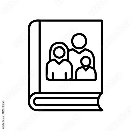 family storybook icon, family day line art, family icon - simple black line art icon of family storybook, symbolizing family day celebrations. family vector art.