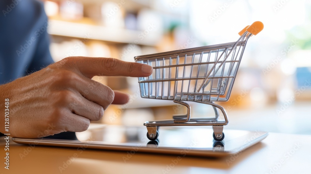 Online Shopping, E-commerce, Mini Cart on Tablet Online Shopping, E-commerce, Mini Cart on Tablet