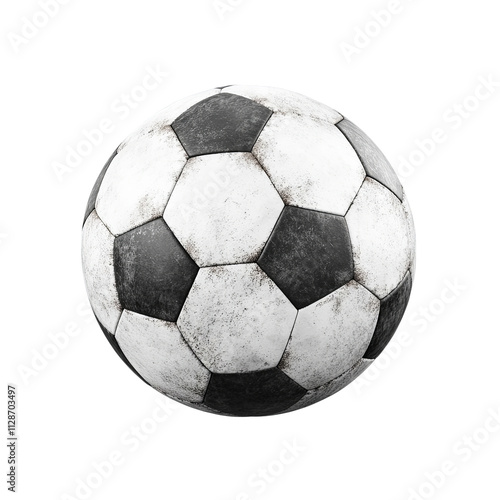 Old worn used soccer ball isolated on white background football sport equipment classic black and white match play game athletic competition sports world cup soccer ball texture grunge vintage retro