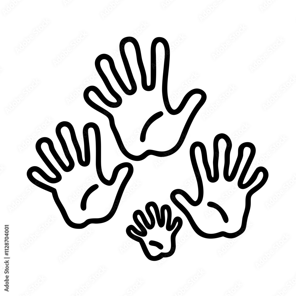 handprints of all family members icon, family day line art, family icon - simple black line art icon of handprints of all family members, symbolizing family day celebrations. family vector art. handprints of all family members icon, family day line art, family icon - simple black line art icon of handprints of all family members, symbolizing family day celebrations. family vector art.