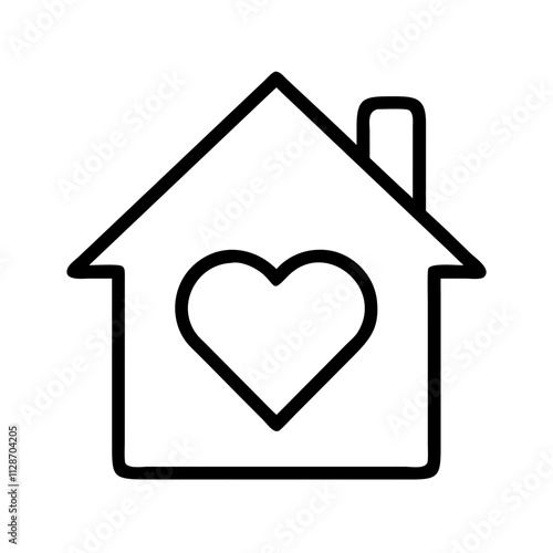 heart and home icon, family day line art, family icon - simple black line art icon of heart and home, symbolizing family day celebrations. family vector art.