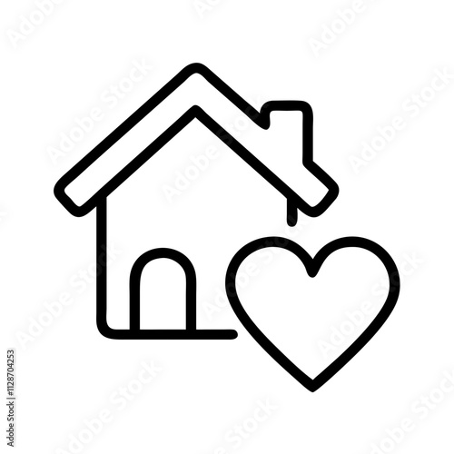 heart and house icon icon, family day line art, family icon - simple black line art icon of heart and house icon, symbolizing family day celebrations. family vector art.