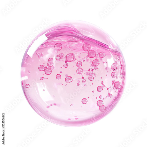 Pink Collagen Serum and Vitamin for Skin Care Anti Aging Moisturizer with Molecular Structure in 3D Glass Sphere Concept for Science Background