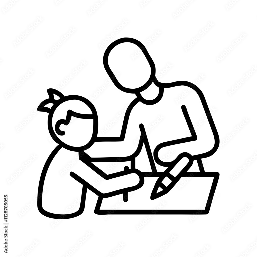 Fototapeta premium parent and child drawing icon, family day line art, family icon - simple black line art icon of parent and child drawing, symbolizing family day celebrations. family vector art.
