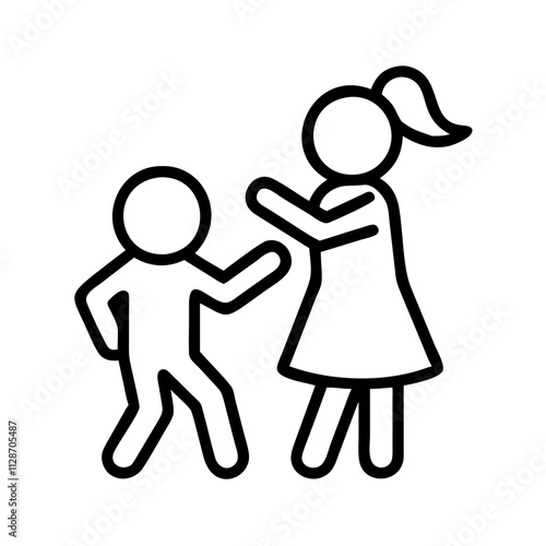 siblings playing icon, family day line art, family icon - simple black line art icon of siblings playing, symbolizing family day celebrations. family vector art.