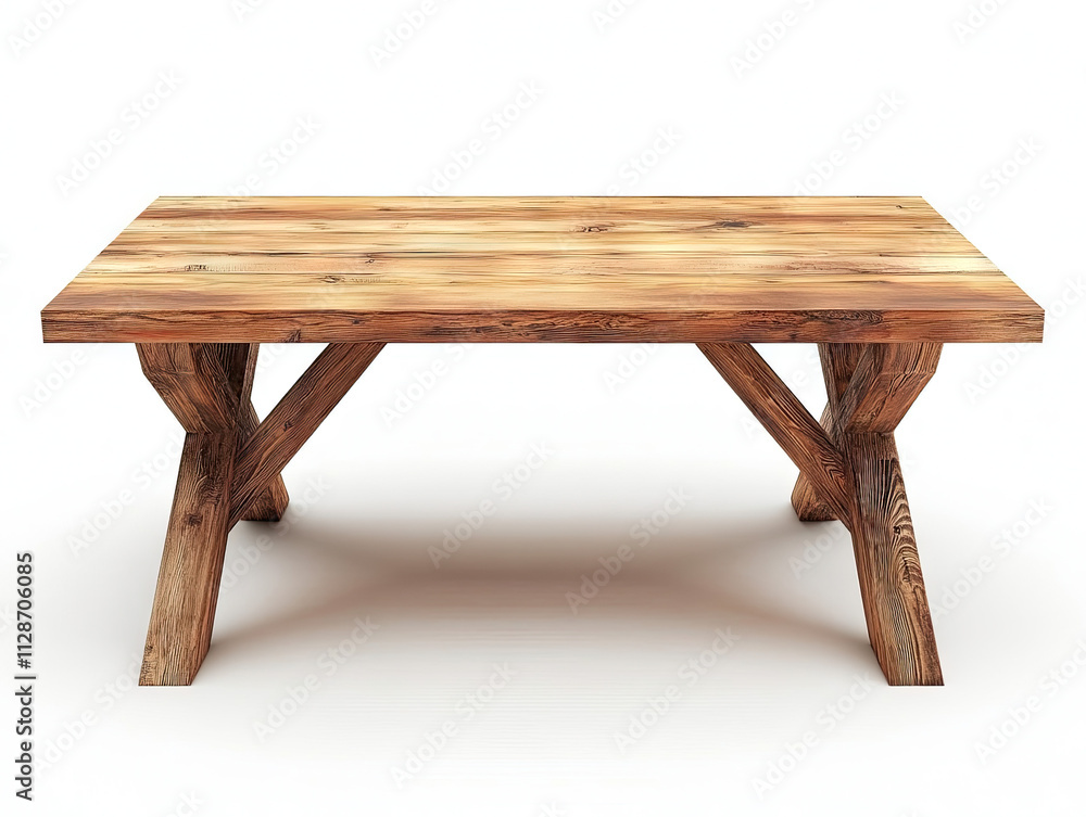 A rustic wooden table with four legs A rustic wooden table with four legs
