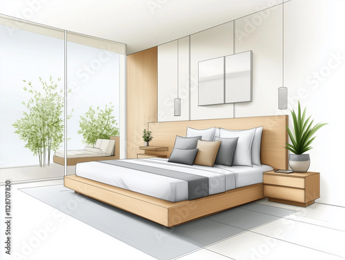 Hand-Drawn Sketch Modern Bedroom Interior