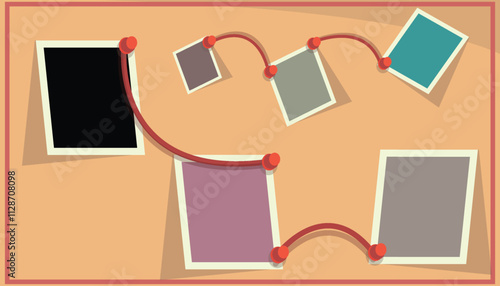 Detective investigation corkboard with crime evidence cartoon icon vector illustration design background