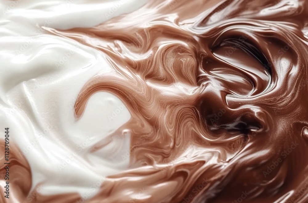 A close-up of swirling chocolate and cream in an abstract composition A close-up of swirling chocolate and cream in an abstract composition