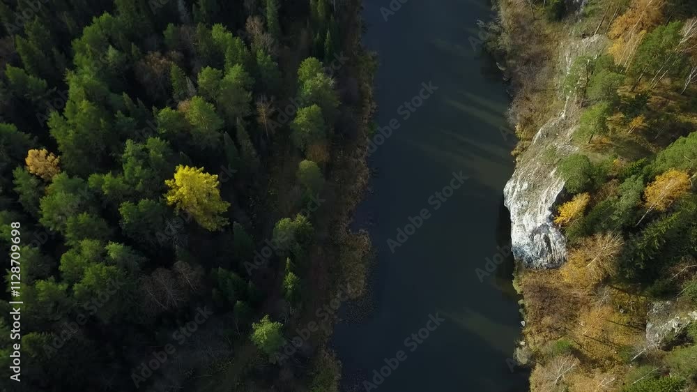 Stunning Aerial View of Serene Forest and River Landscape with Natural Beauty Unfolding. Stock Clip Stunning Aerial View of Serene Forest and River Landscape with Natural Beauty Unfolding. Stock Clip
