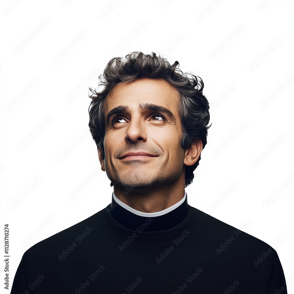 Smiling priest isolated on white background, representing religious faith, clergy roles, and spiritual leadership. Smiling priest isolated on white background, representing religious faith, clergy roles, and spiritual leadership.
