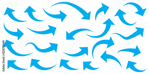 Set long blue curve arrow icon vector . blue curve arrow icon set. long arrow icon set. curve arrow vector illustration.  Blue curved graph with arrow for your apps, website, web, UI, logo, designs.