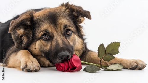 Wallpaper Mural Valentines dog in love with you  with a red rose in mouth  isolated on white background Torontodigital.ca