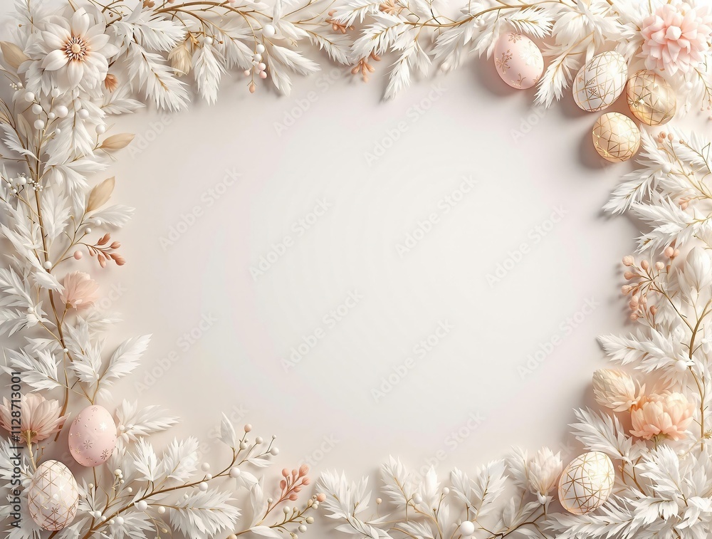 Chic Easter mockup frame with feather and egg decor, trendy celebration, fashionable photography, fashionable concept, modern decor Chic Easter mockup frame with feather and egg decor, trendy celebration, fashionable photography, fashionable concept, modern decor