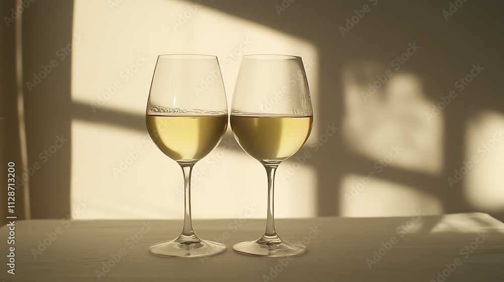 Two glasses of white wine illuminated by sunlight. Two glasses of white wine illuminated by sunlight.