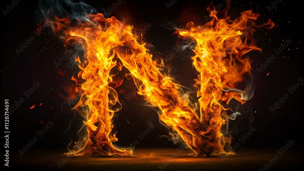 Fototapeta premium Captivating Fire Alphabet Art: Letter N in a Dramatic Blaze, Perfect for Creative Projects and Educational Purposes