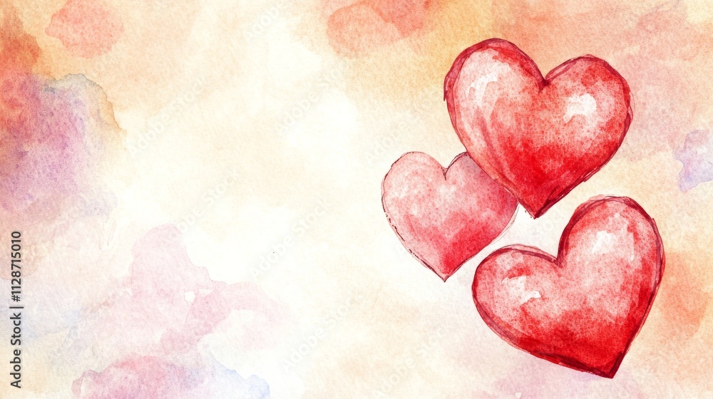Valentines Day postcard Valentines Day background with heart Love card Heart in the right corner of the paper sheet Watercolor painting Valentines Day postcard Valentines Day background with heart Love card Heart in the right corner of the paper sheet Watercolor painting