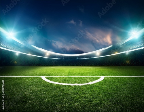 stadium, football, soccer, night, empty, arena, smoke, background, texture, grass, sport, green, team, game, winner, modern, event, field, ball, ground, 